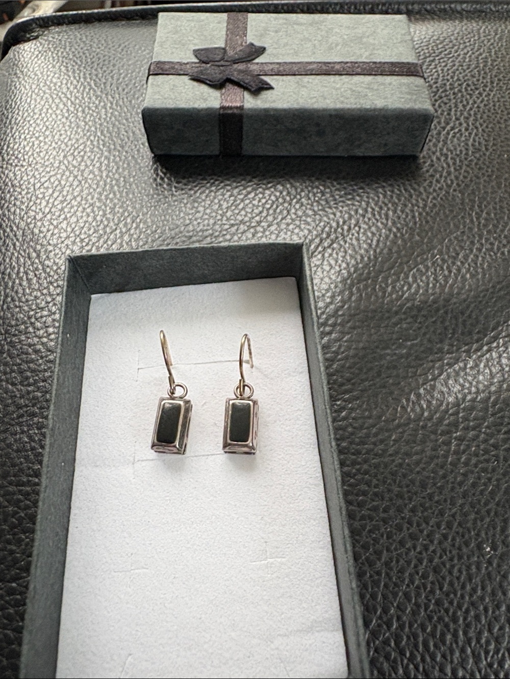 Sterling Silver Black Onyx Rectangle Drop Earrings -
